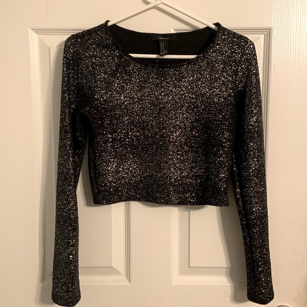 Sparkly Black Long Sleeve Crop